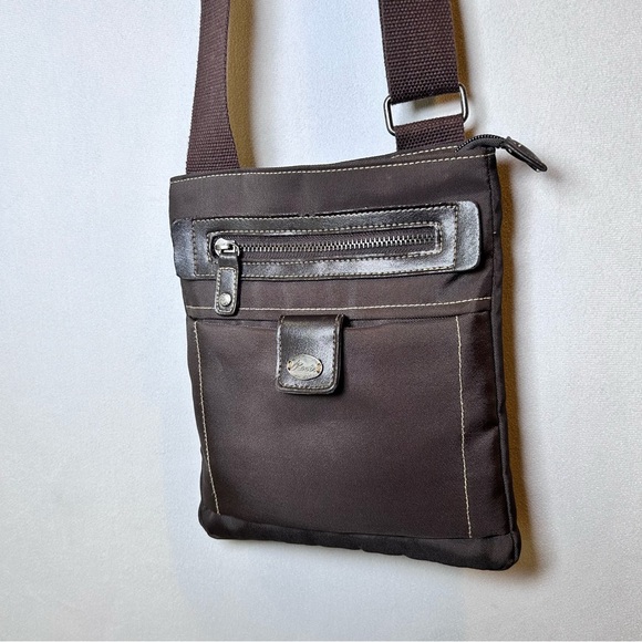 Roots Handbags - Roots Y2K Era Brown Nylon Leather Trim Crossbody Bag Travel Pouch